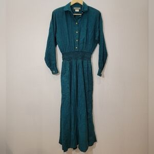 Vintage Carol Anderson California Dress – 80s/90s Teal Plaid Shirt Dress